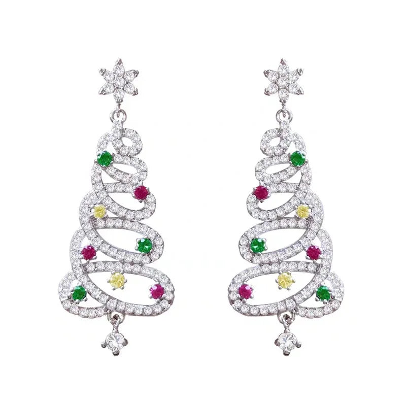 Colorful Zircon Christmas Tree Earrings for Women Fashion Red Green Crystal Tree Pendant Earring New Year Holiday Jewelry Gifts