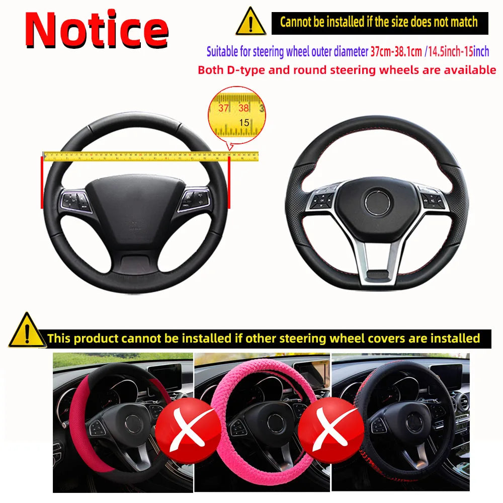 Women's PU Leather Corrugated Steering Wheel Cover 37-38cm Rimless Comfortable Car Accessory for All Seasons