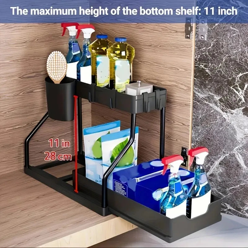 Kitchen lower sink rack Double pull-out countertop finishing rack Bathroom storage rack Kitchen storage rack
