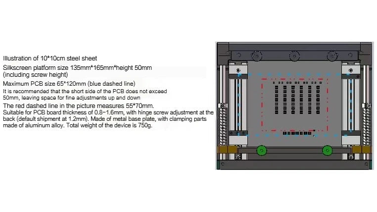 100*100mm SMT Steel Mesh Solder Steel Sheet PCB Solder Paste Printing Manual Micro Screen Printing Machine Printing Table
