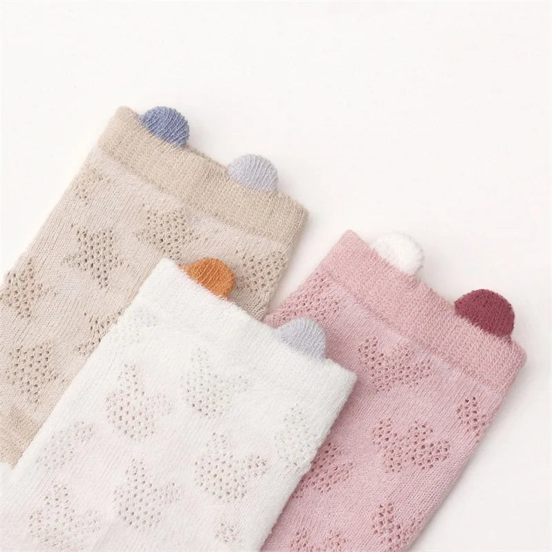 4Pairs/Set Cotton Breathable Children Socks Spring Summer Thin Baby Mesh Short Sock Boys Girls Cute Cartoon Non-slip Floor Socks