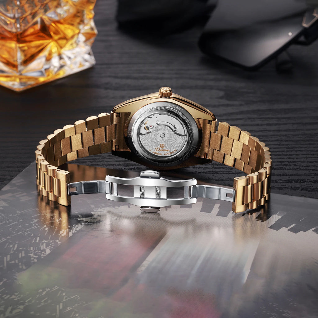 Dulunwe Automatic Watches for Men Day Date Classic 41MM Retro Mechanical Wristwatch 3ATM Waterproof Screw-in Crown Design