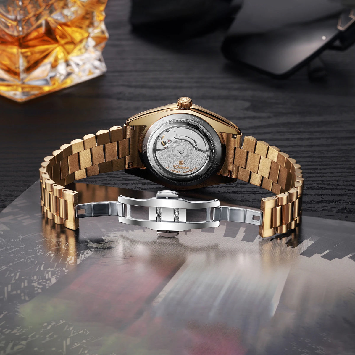 Dulunwe Automatic Watches for Men Day Date Classic 41MM Retro Mechanical Wristwatch 3ATM Waterproof Screw-in Crown Design
