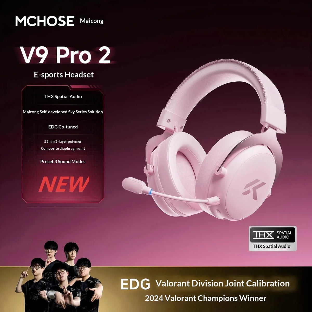 MCHOSE V9 Pro2 Gaming Headset, Over-Ear Quad-Mode Wireless Bluetooth Headphones for PC with Microphone (Delta Style)