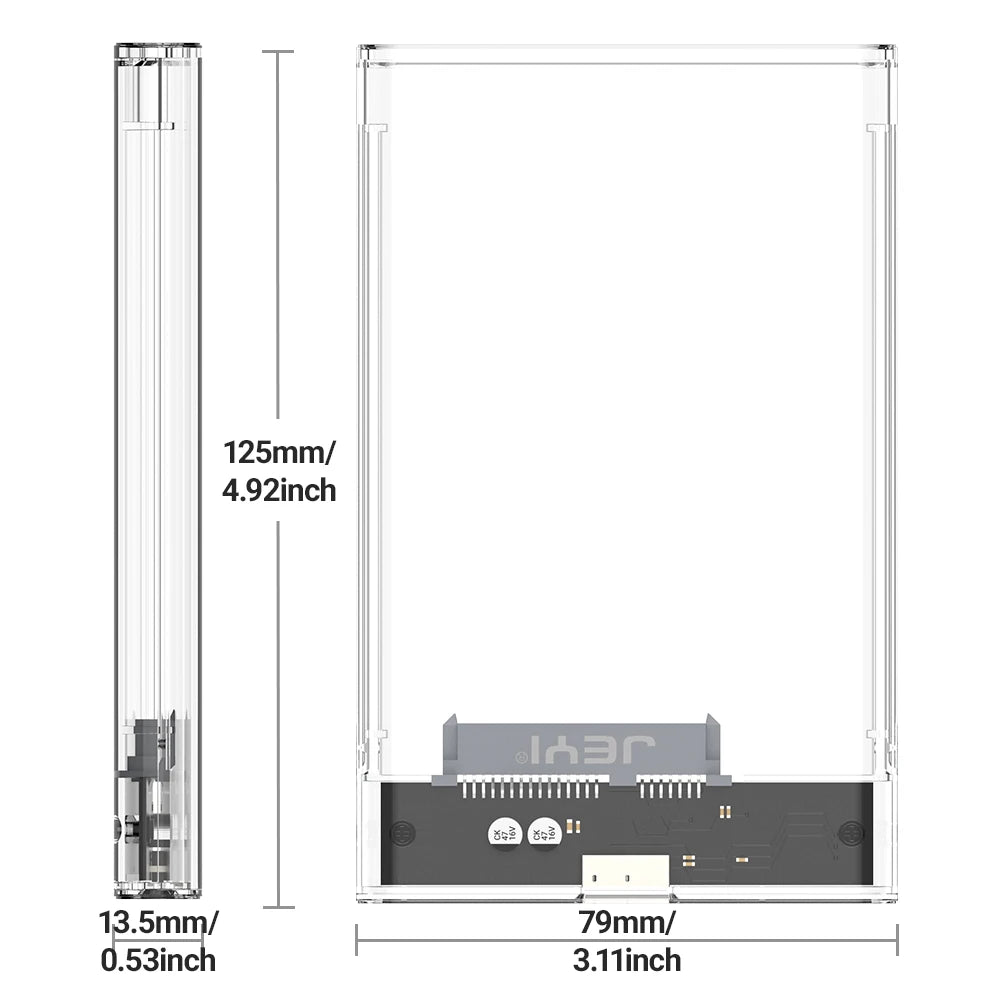 JEYI 2.5'' Tool-Free External HDD Enclosure - USB 3.0 to SATA III, Transparent Cooling, Compatible with 7mm/9.5mm SATA HDD/SSD