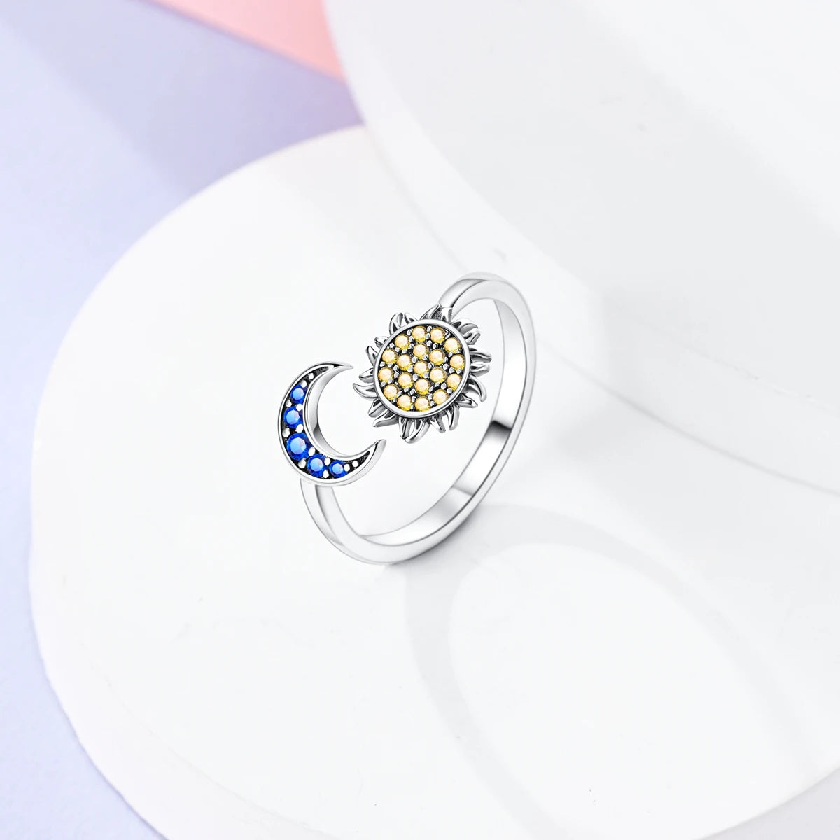 925 Silver Open Ring Sunflower Bee Star Eternal Love Jewelry Women's Wedding Gift