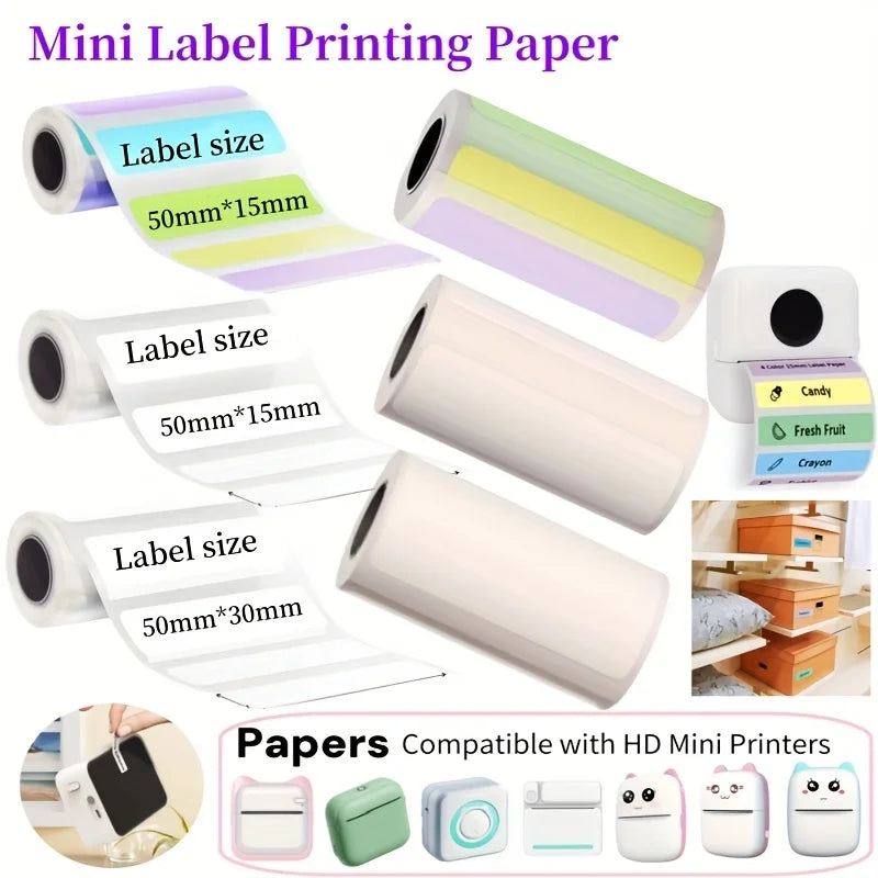 Thermal Label Paper 50x15mm 50x30mm Color Thermal Label Paper for Most Mini Printers Self Adhesive Home Office School Use
