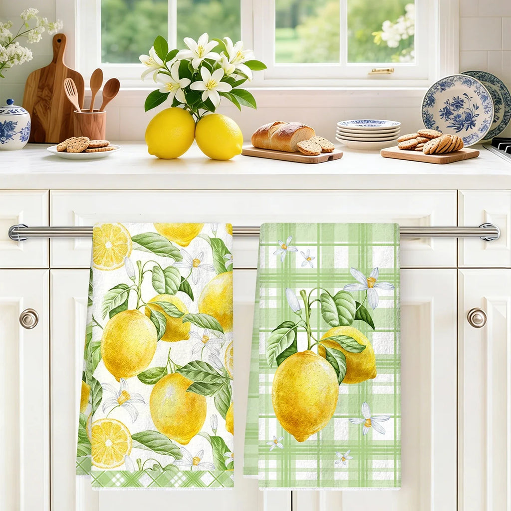 2pcs Italy Lemon Hand Towels Lemon Themed Dish Towels Polyester Bathroom Decorative Rustic Cloths Tea Towels for Kitchen
