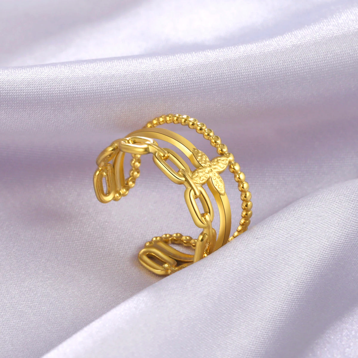 Amaxer For Women Lover's Rings Star Lace Beads Strip Stainless Steel Gold Color Silver Color Engagement Jewelry Party Gift