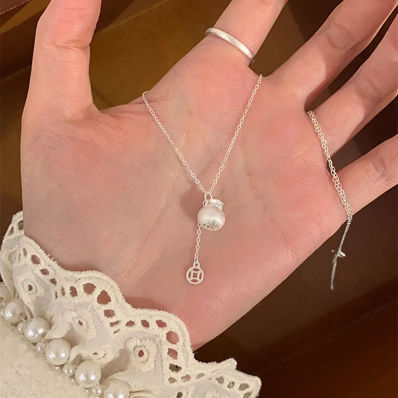 925 Silver Necklace Punk Wealth Good Wish Matte Ball Bread OT Clasp Stackable for Women Girl Jewelry Gift Dropshipping Wholesale