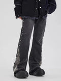 Men Denim Pants Jeans Spliced Wide Leg Pants Long Jean Patchwork Pockets Streetwear Mid Waist Washed Distressed Pant Vintage