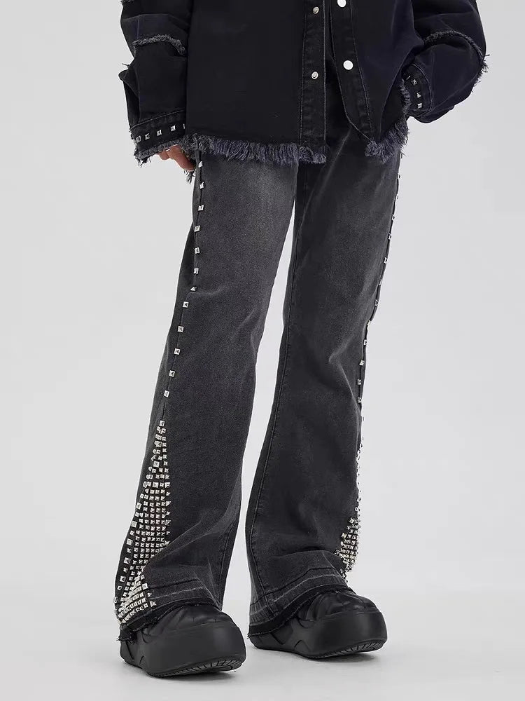 Men Denim Pants Jeans Spliced Wide Leg Pants Long Jean Patchwork Pockets Streetwear Mid Waist Washed Distressed Pant Vintage