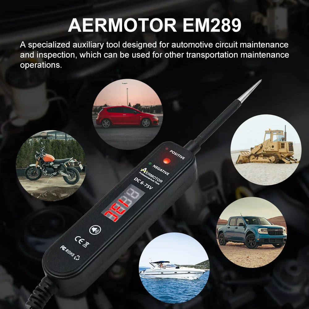 Aermotor Car Test Light with DC 6-75V LED Digital Voltage Display Electric Test Pen EM289 Car Short Circuit Diagnostic Tool