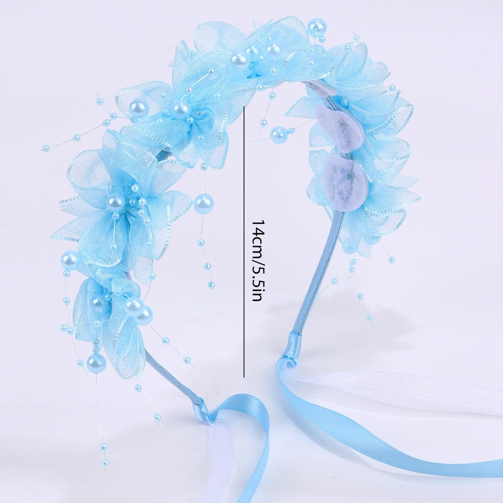 Fairy Flower Headband Sweet Lovely Girl Lace Floral Pearls Hair Hoop For Princess Wedding Birthday Headwear Accessories Gifts