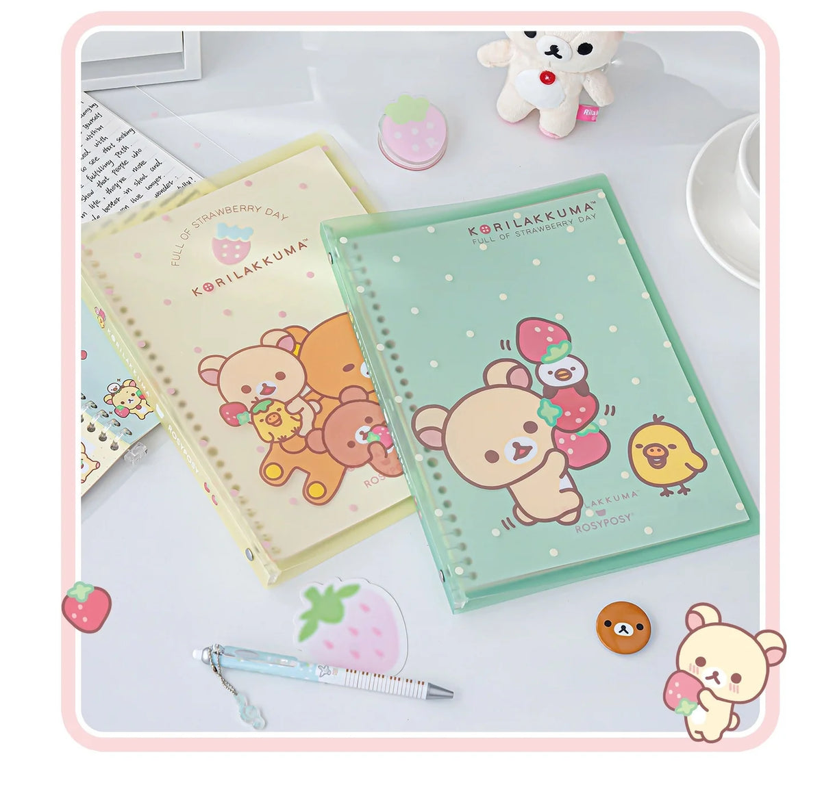 In Stocks RosyPosy Korilakkuma Loose Leaf Notebook Cute Strawberry Pattern B5 Refillable Journal For Study Office Daily Planning