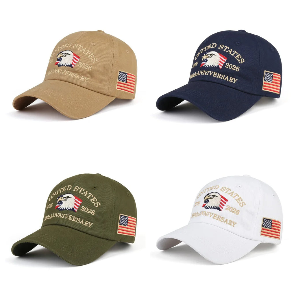 Vintage American-Style 250Th Anniversary Baseball Cap with Embroidered Eagle Flag Design, Adjustable Head Circumference, Unisex Sun Hat