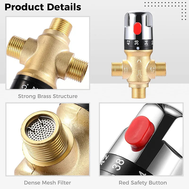 Brass Thermostatic Mixing Valve Constant Water Temperature Shower Faucet Valve Thermostat Bathroom Kitchen Tap Valve