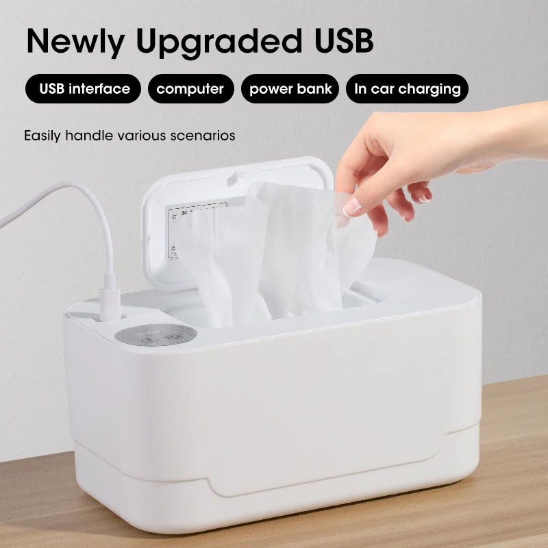 Baby Wet Wipes Heater LED Display Wet Wipes Dispenser Portable USB Charging Wipe Heater Car Home Wet Wipes Napkins Heating Box