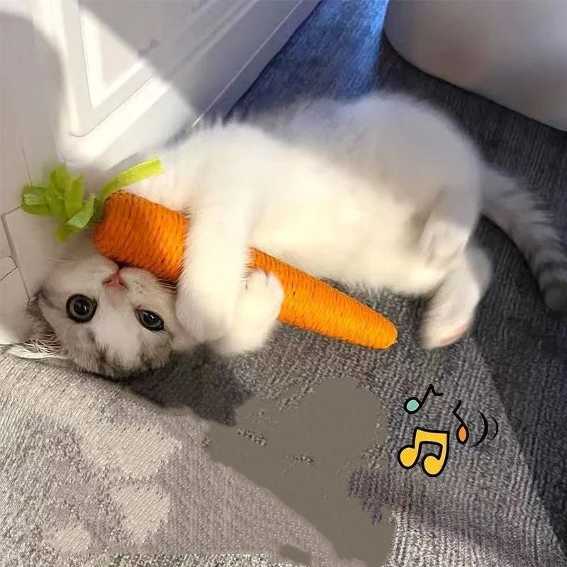 Brinquedo divertido para gatos em forma de cenoura, com textura para dentição e som, ideal para abraçar, resistente a mordidas e arranhões, artigos para animais de estimação para entretenimento interativo
