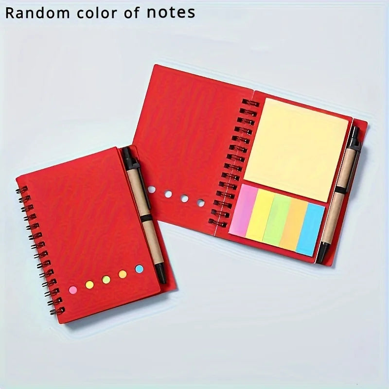 Spiral pocket notebook with pen holder, sticky notes, and colored index tags - Durable brown paper cover notebook  Easy to carry