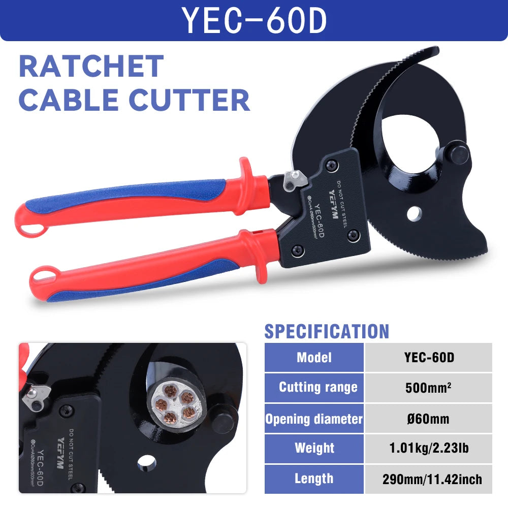 Cable Cutter/Wire Plier/Wire Cutter/Cable Cutting Pliers - Manual Ratchet-type Special-purpose Cable Cutter YEC-60D Max 500mm²