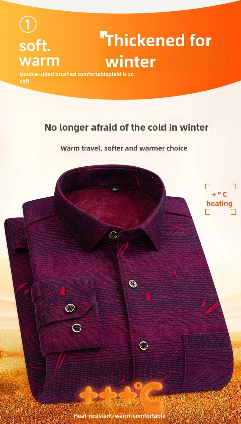 Men's Long-Sleeved Shirt Thickened Warm 7XL8XL Plus Size Autumn/Winter Casual No-Ironing Comfortable Double-Sided Fleece Top