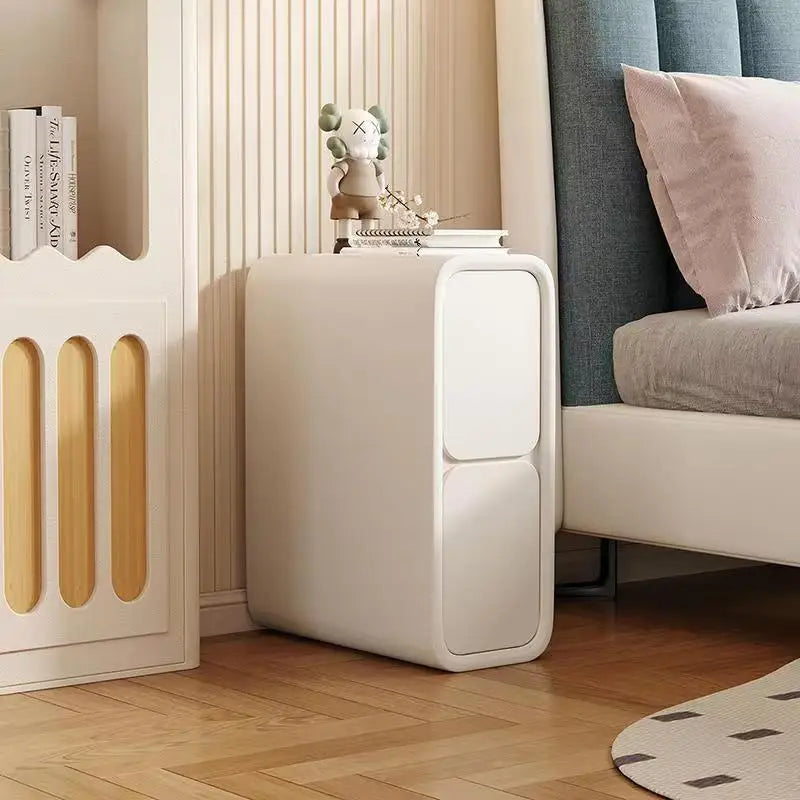 Cream wind bedside table light luxury French solid wood small ultra-narrow crevice mini modern simple bedside narrow cabinet