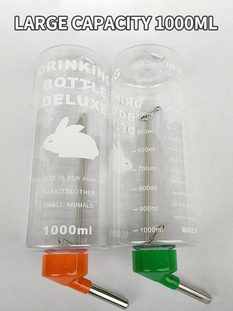 1000ml Random Color Small Animals Drinker Auto Drinking Hangable Water Bottle for Rabbit Guinea Pig Parrot Rabbit Feeder