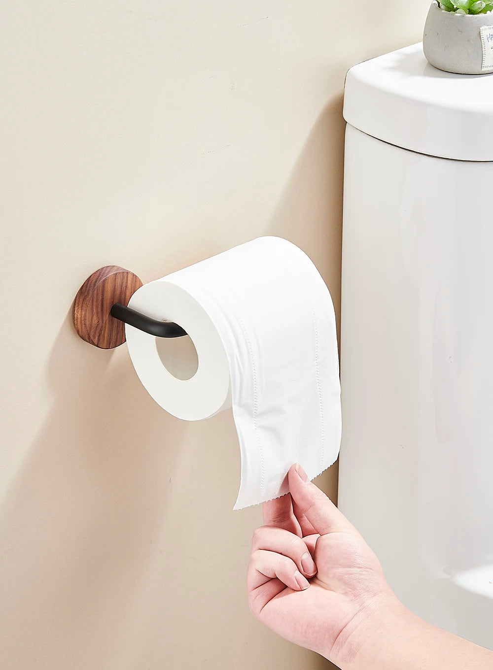 Wood Toilet Paper Holder  No Drill Required! Kitchen & Bathroom Storage Solution  Self-Adhesive Wall Mounted Tissue Rack