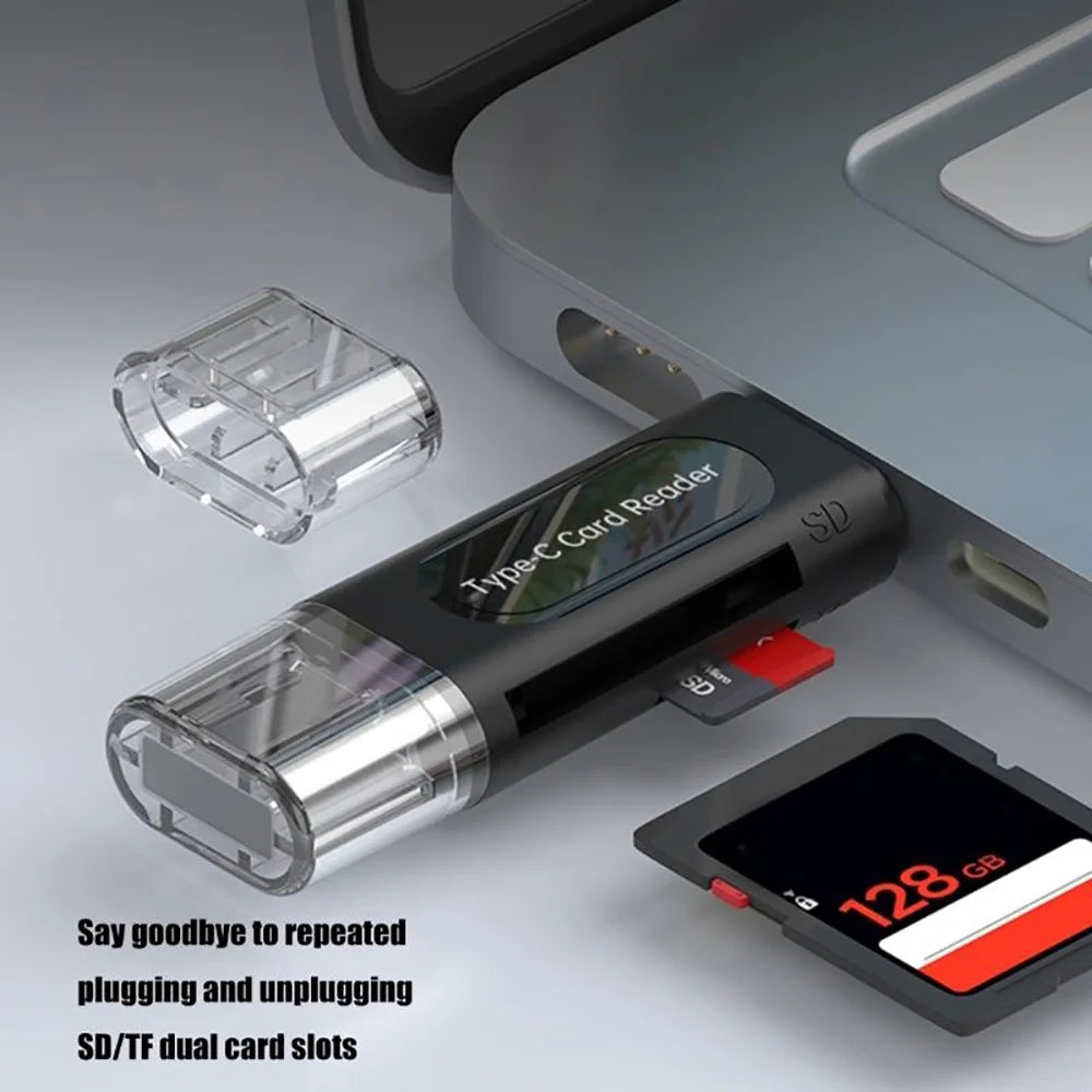 4 in 1 USB Type C Multifunction Card Reader USB 2.0 Stretch SD TF Memory Stick For iPhone 15 16 Laptop PC External Storage Gear