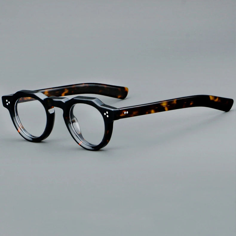 57171 Vintage Round Acetate Spectacles Frame Women Fashion Rivet Optical Transparent Eyeglass Men Trend Prescription Glasses