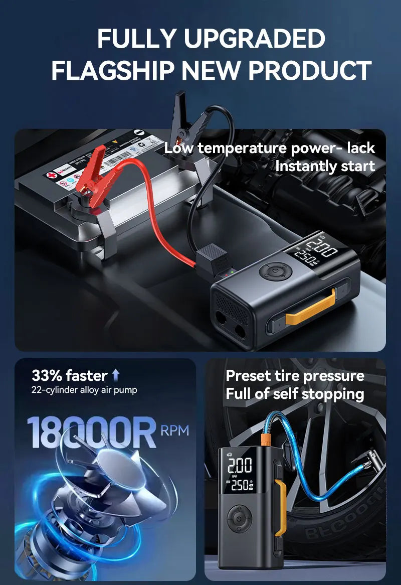 Car jump starter 6000A Jump Starter 150PSI Air Pump Multifunctional Tire Inflator Power Bank Lighting for Car