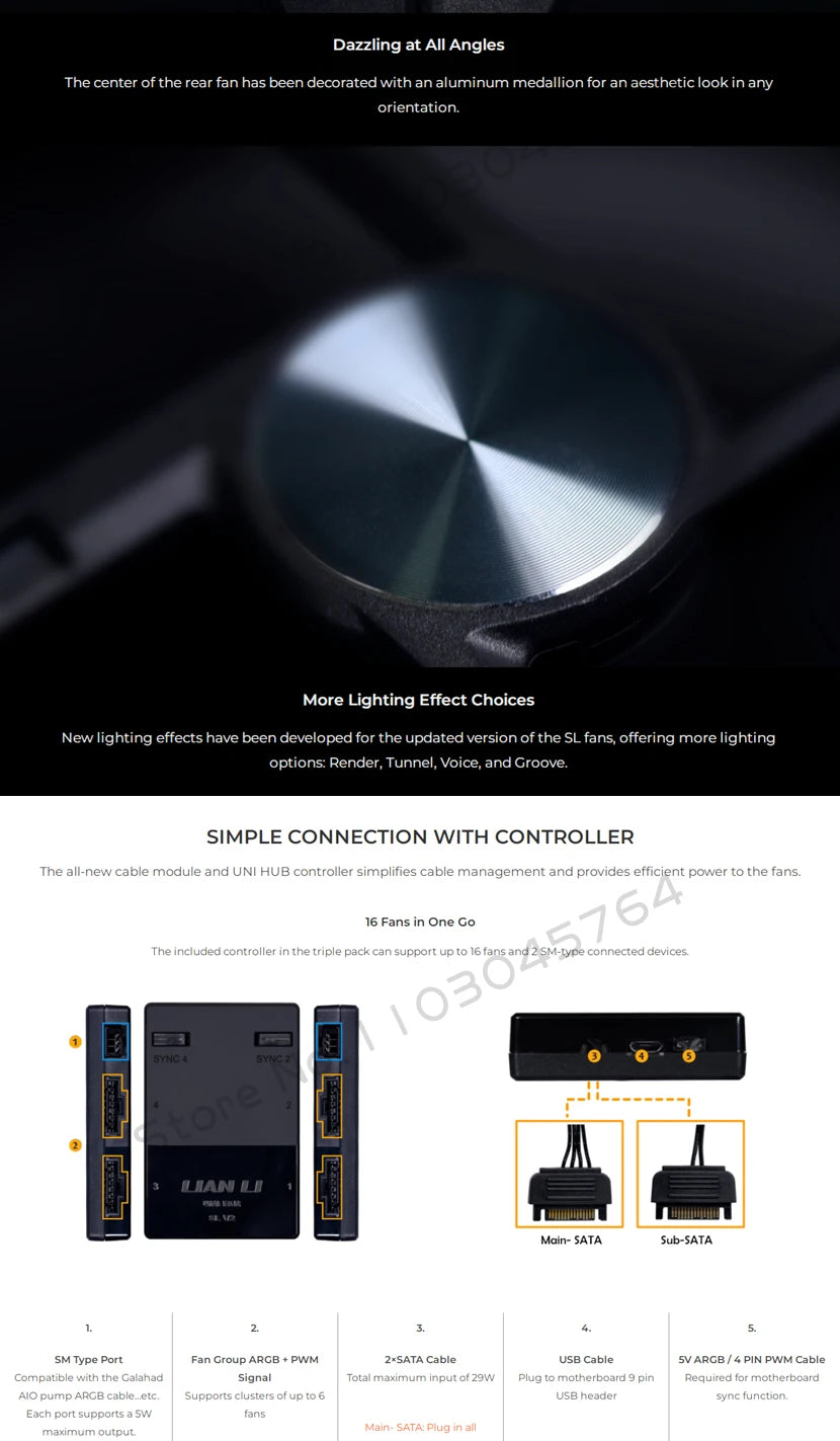 LIAN LI UNI FAN SL V2 SL120V2 Reverse Blade 10% Performence Upgraded Version RGB Fan, Single Pack, Black/White