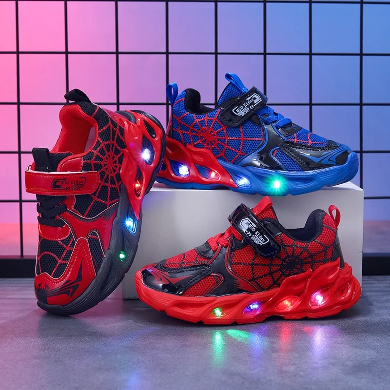 1-9-Year-Old Boys and Girls Breathable Mesh Sneakers in Spring and Autumn, MGO Youngsters LED Luminous Sneakers-Motion-Sensing F