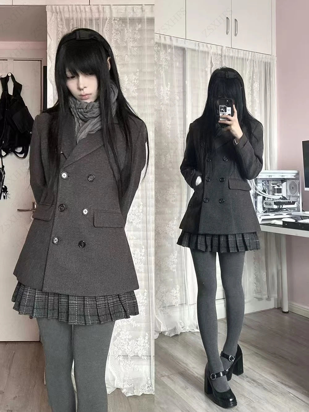 Women's Fashion Casual Little suit Flip Collar Double breasted Buttons Woolen Jackets Winter Female High Street Chic Streetwear