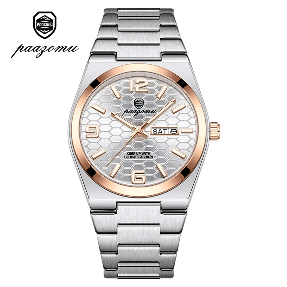 PAAZOMU Luxury Brand Man Watch Waterproof Luminous Date Week Men's Quartz Wristwatch Stainless Steel Fashion Sports Men Watches