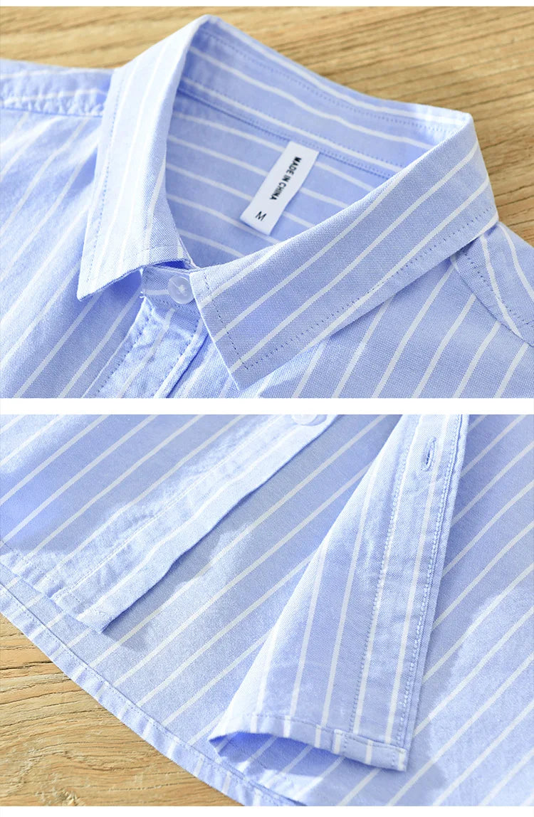 Green Striped Short Sleeve Shirts for Men Casual Turn-down Collar Tops Man Summer New Fashion Button Up Shirt Clothing