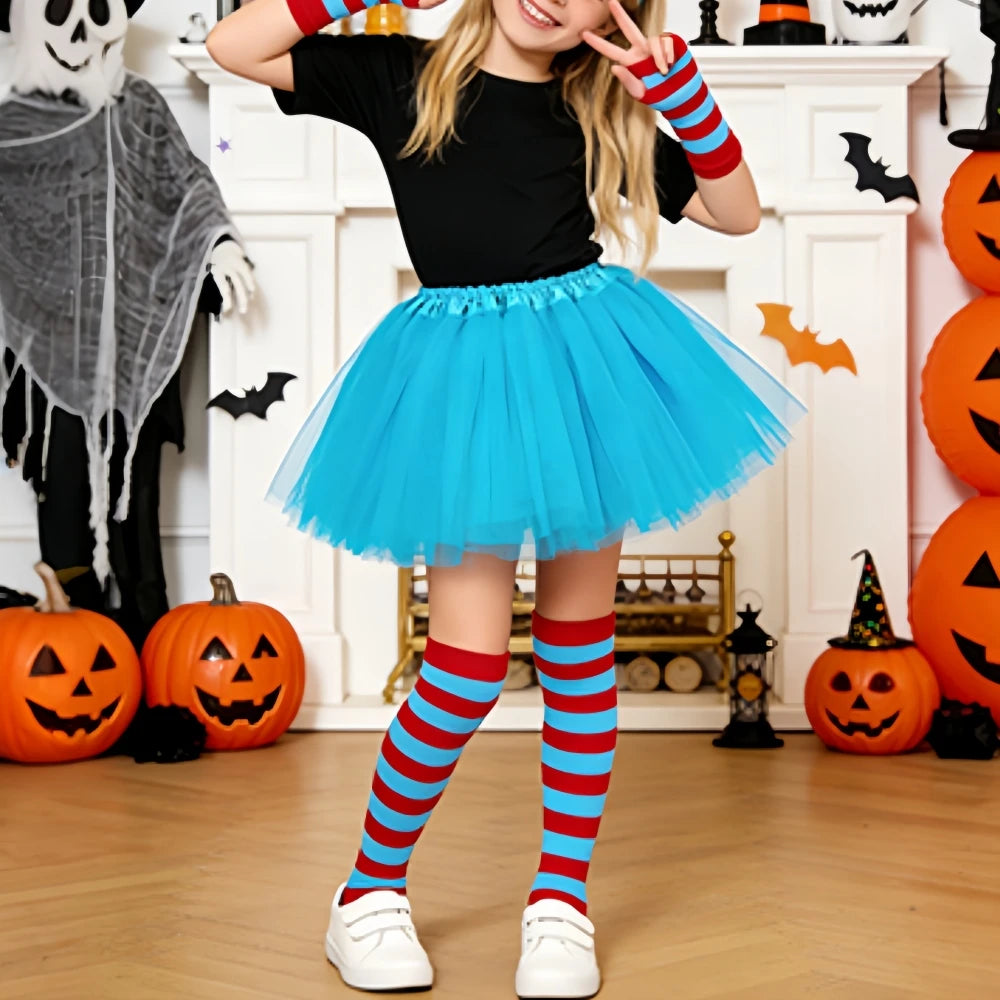 Kids Knee High Socks Cotton Halloween Colorful Zebra Stripes Long Tube Clown Striped Knee Socks Boys Girls Dopamine Xmas