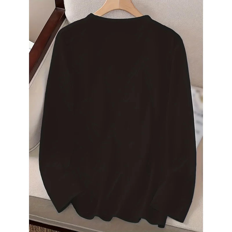 Women's T-Shirt - Gothic Rabbit Print, Casual Round Neck Long Sleeve Top, Machine Washable - All-Season Wear,
