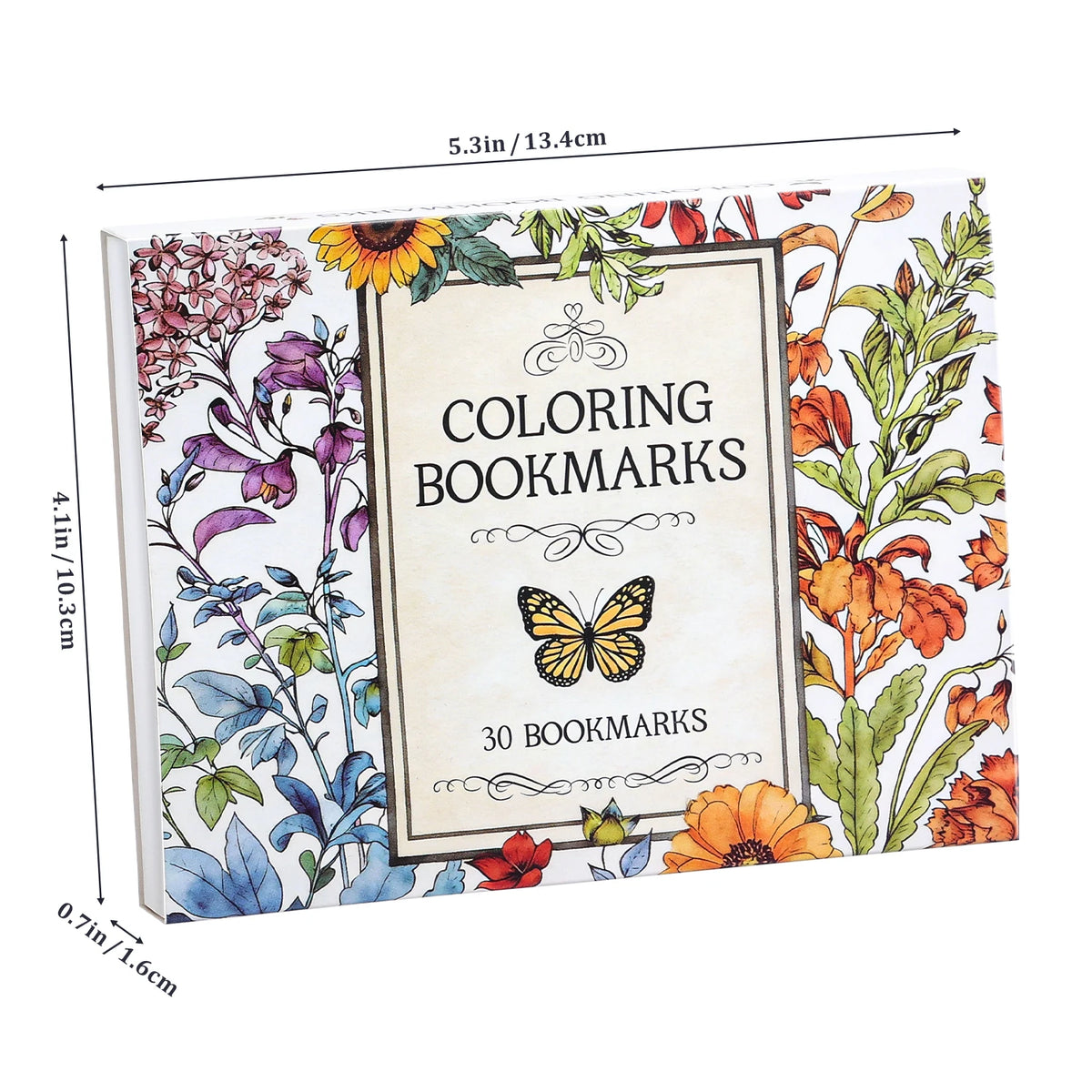 30Pcs Floral Coloring Paper Bookmarks, Foldable Butterfly Shape Coloring Book Markers, Gifts for Adults Students Reading Lover