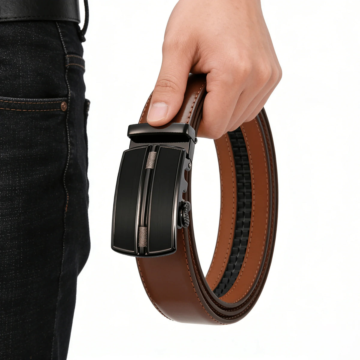 Men's Automatic Genuine Leather Luxury Belt Metal Automatic Buckle Male Waistband Designer High Quality Black Brown Waist Belts