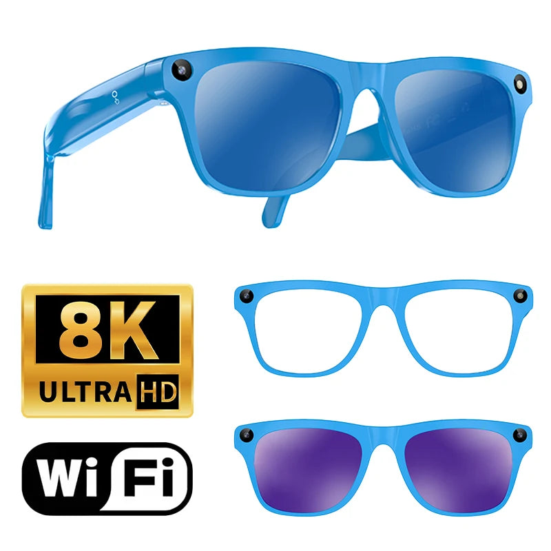 Intelligent AI Glasses 800W HD 8K Shooting Camera Photo Video Voice Call Translation Bluetooth AI Motorcycle Glasses Universal