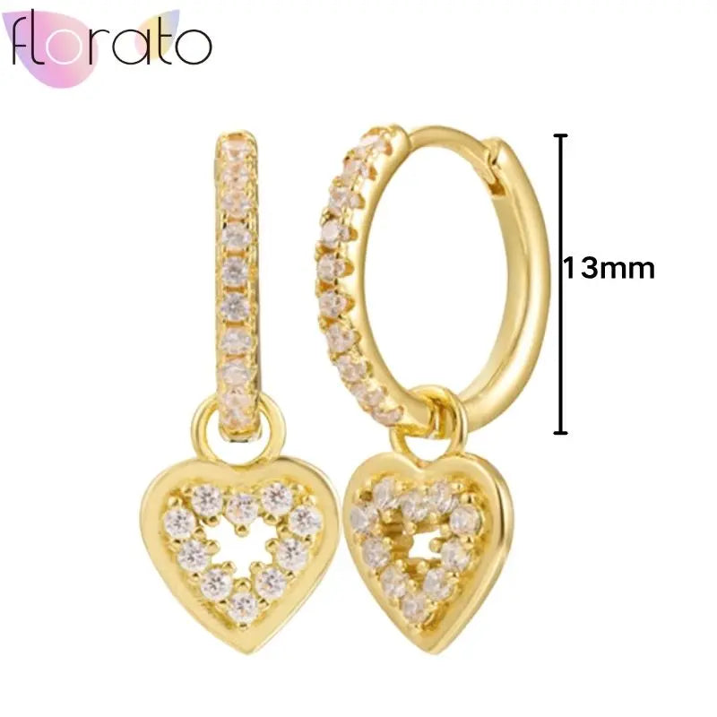 925 Sterling Silver Ear Buckle Retro Metal Heart Pendant Hoop Earrings for Women CZ Huggie Earrings Fashion Females Jewelry
