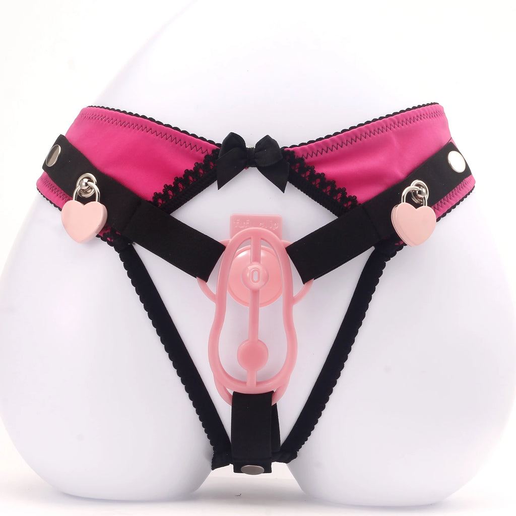 Sissy Training Pink ADJUSTABLE G-STRING For Fufu Clip, Chastiry Panties, Anti-Falling Harness for Male Chastity Cage