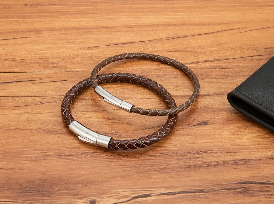 Pulseira de Pele Clássica para Homem TYO 3/4/5/6/8mm 3 Cores Bracelete Moderna com Fecho Magnético Acessórios Artesanais Personalizados Presente por Grosso