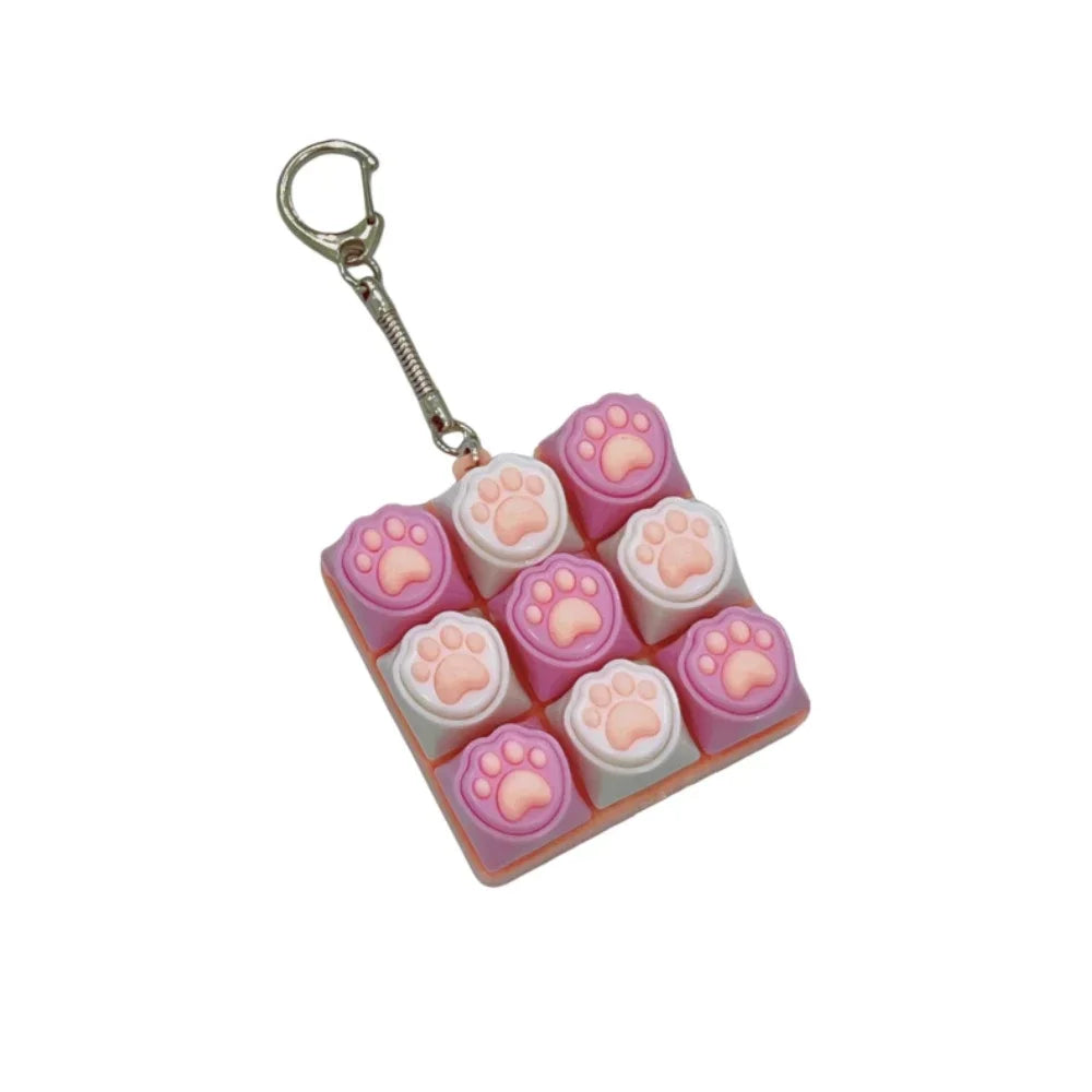 Clicky Keycap Clicker Keychain 9‑Buttons Cat Paw Keyboard Fidget Toys for Adults For Office Work School Stress Relief Anxiety