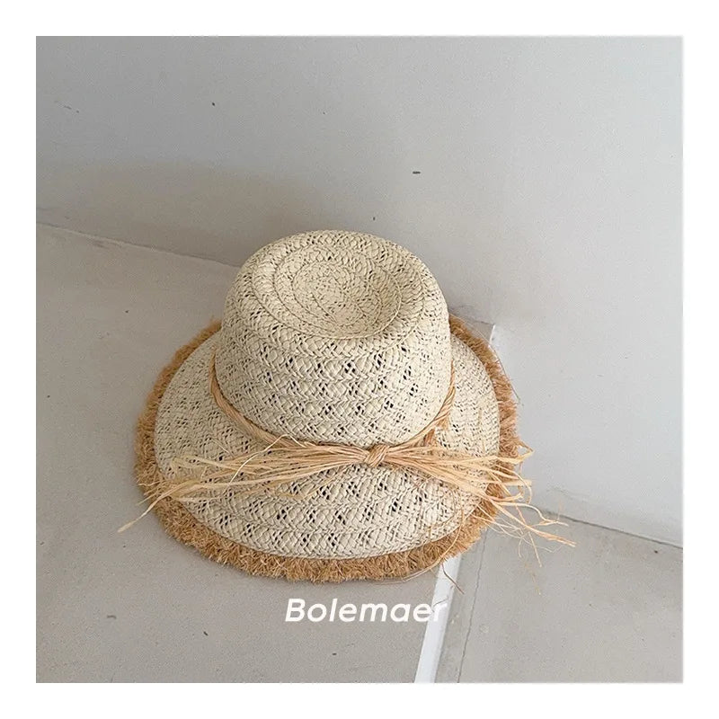 2025 Summer Big Brim Kids Sun Straw Hat Children's Straw Hat Holiday Kids Travel Beach Caps Girls' Vacation Beach Hat
