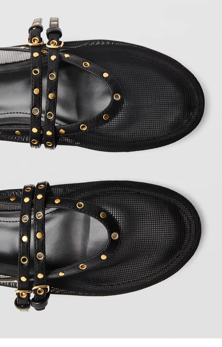 Mesh Summer Ballet Flats Shoes Women Buckle Strap Breathable 2026 New Flats Shoes Ladies Black Mary Janes Footwear Loafers Lady