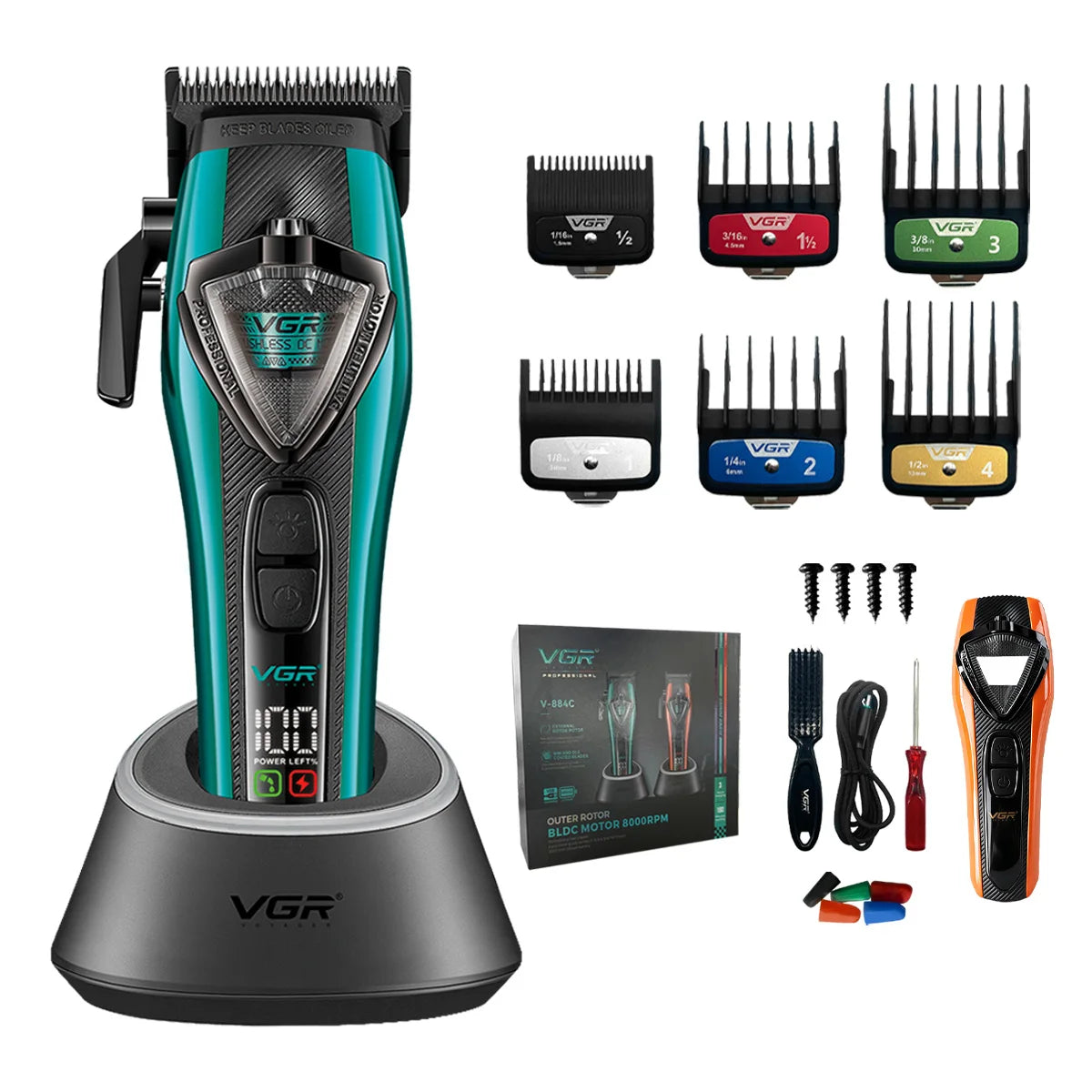VGR Hair Clippers Adjustable Hair Trimmer External Rotor Motor Cordless Haircut Machine Digital Display Clipper for Men V-884