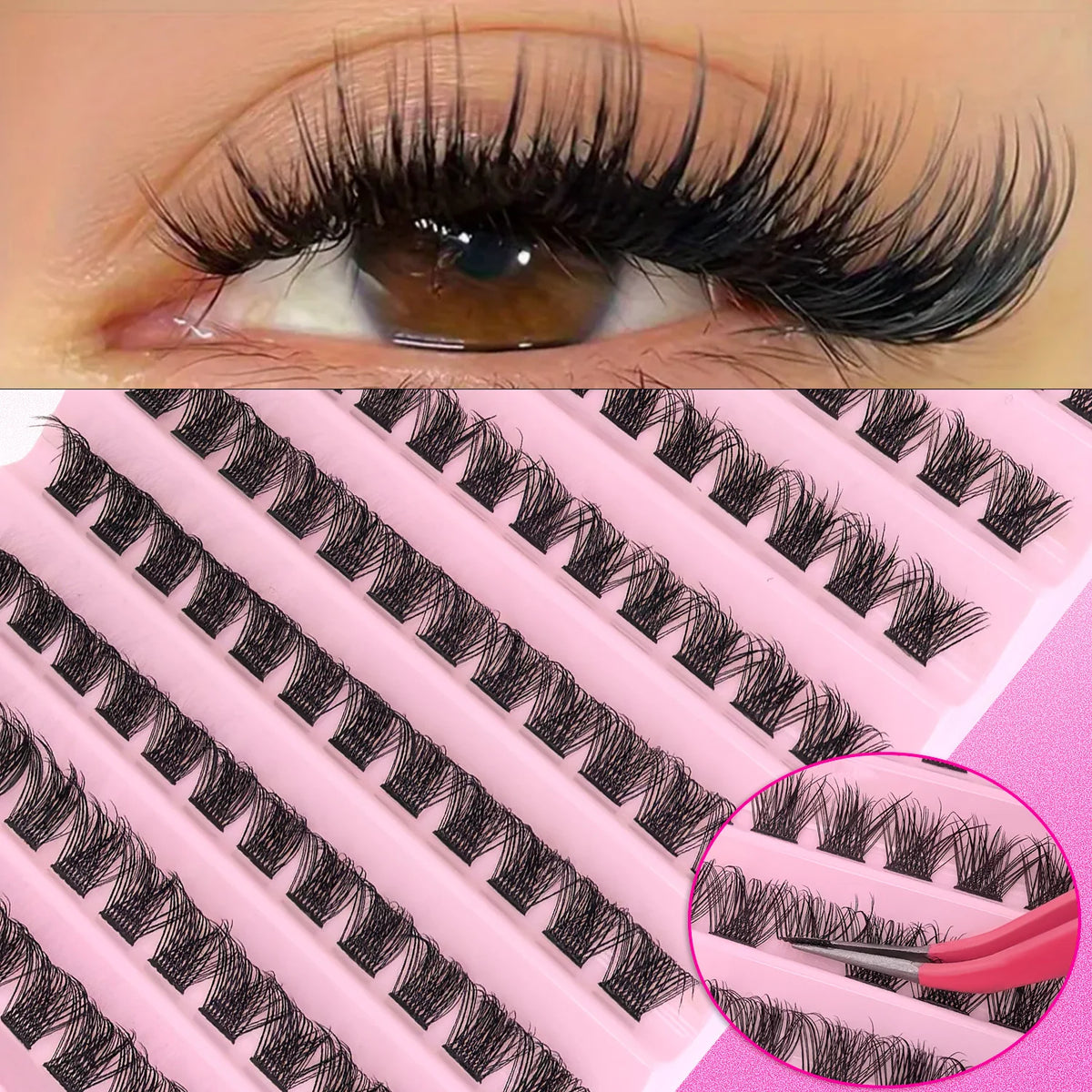 DIY Eyelash Extension Kit Individual Lashes Cluster Mix Lash Clusters with Lash Bond and Seal and Lash Accessories